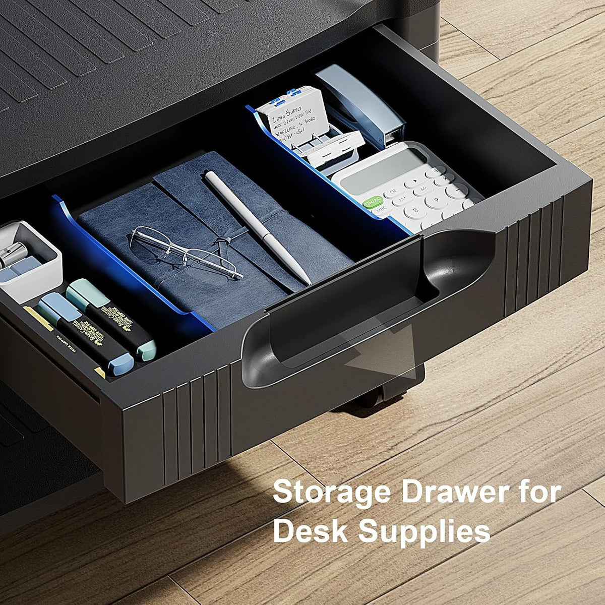 Printer Stand with Cable Management and Storage Drawer, Printer Table with Locking Wheels, 14.1-inch Maximum Height