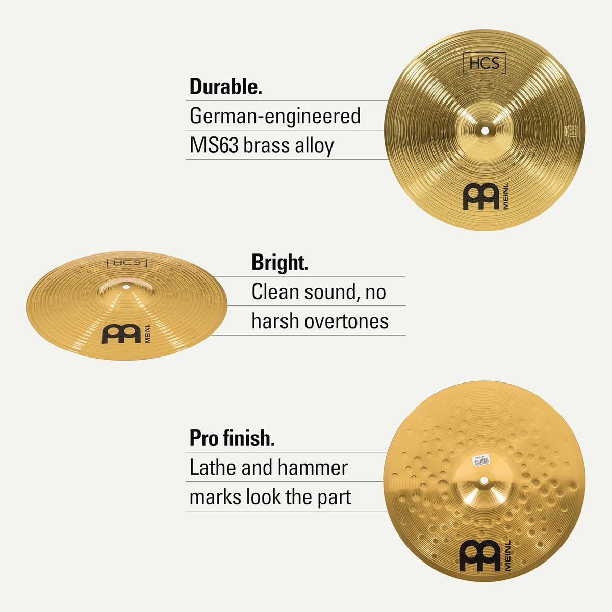 Meinl Cymbal Set Box Pack with 14” Hihats, 18” Crash/Ride, Plus a FREE 14” Crash – HCS Traditional Finish Brass –