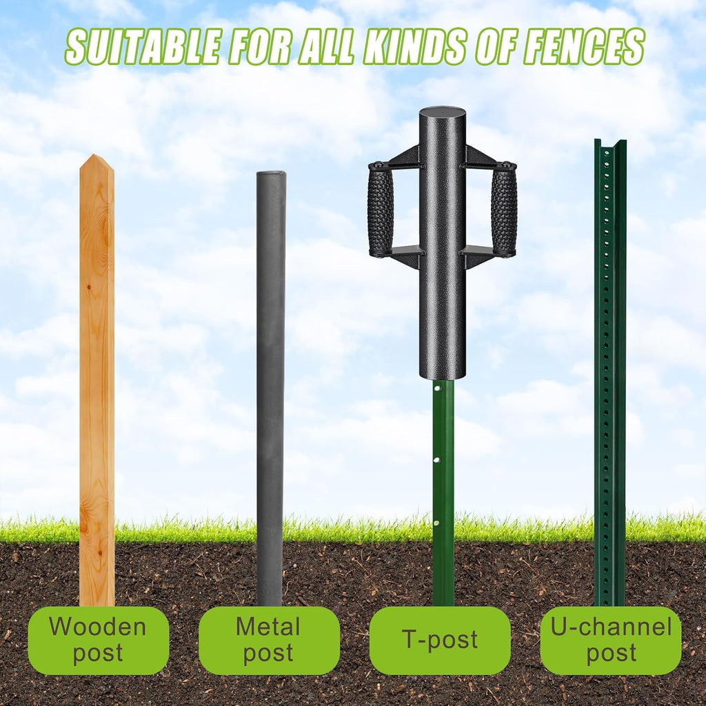 Enhance Fence Post Driver with Anti-Slip Handles T Post Driver, Heavy Duty Steel Post Driver Pounder Hammer for Metal
