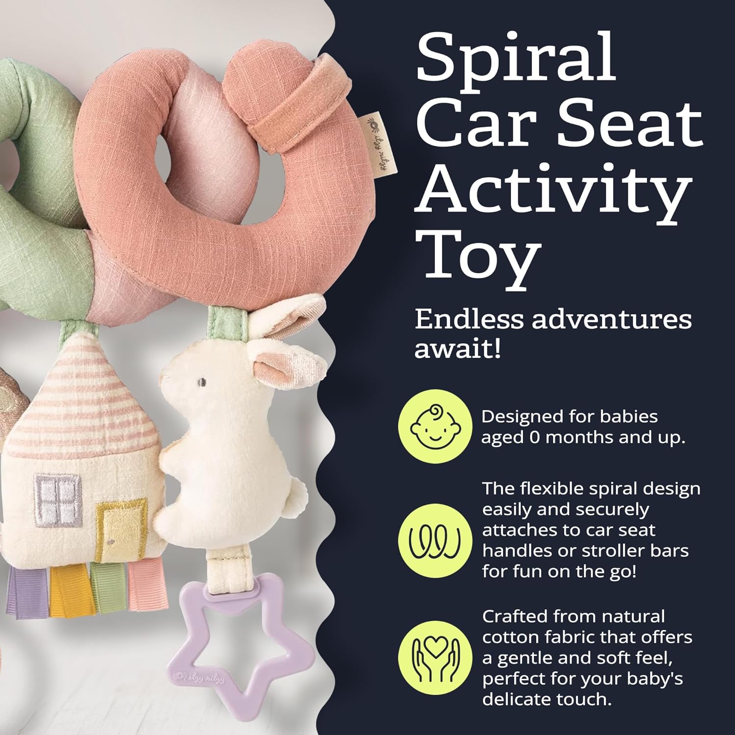 Itzy Ritzy Spiral Car Seat & Stroller Activity Toy - Stroller & Car Seat Toys for Ages 0 Months and Up - Hanging Toys