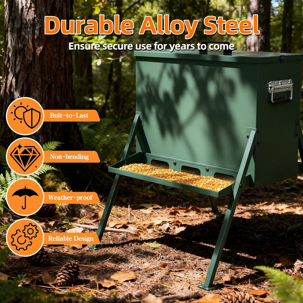 90-110lb Deer Feeder, Heavy Duty Metal Hunting Game Feeder