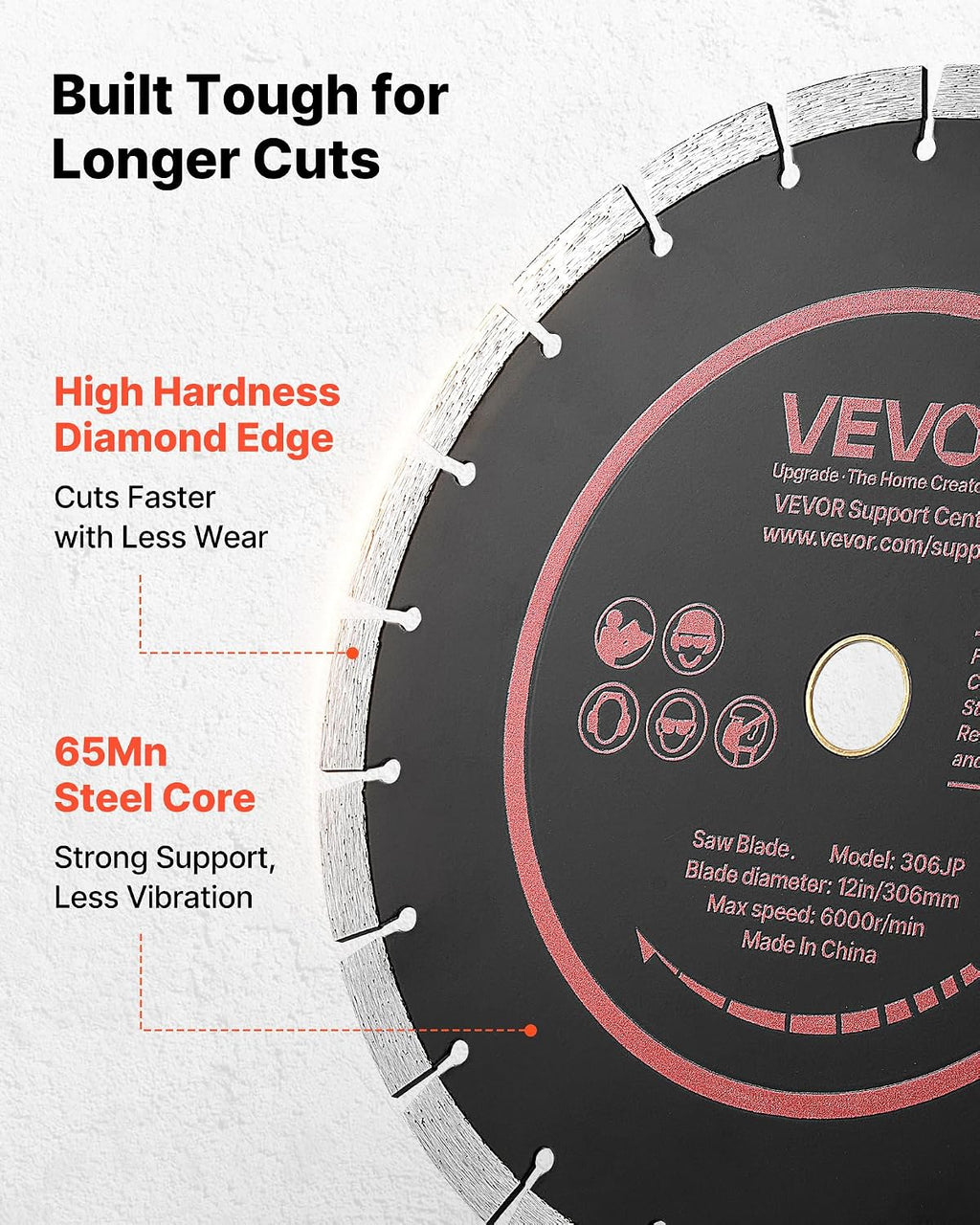Diamond Blades 12 inch, 3-Pack Concrete Saw Blade Set, 1 in Arbor, High-Hardness Diamond Segments, 65Mn Steel Core