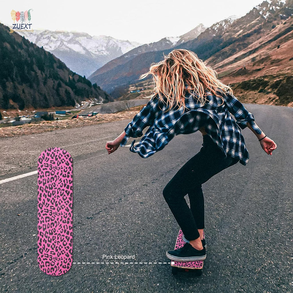9" x 33" Pink Leopard Skateboard Grip Tape 2 Pack (23x84cm) | Bubble Free, Waterproof, Griptape for Scooter Longboard