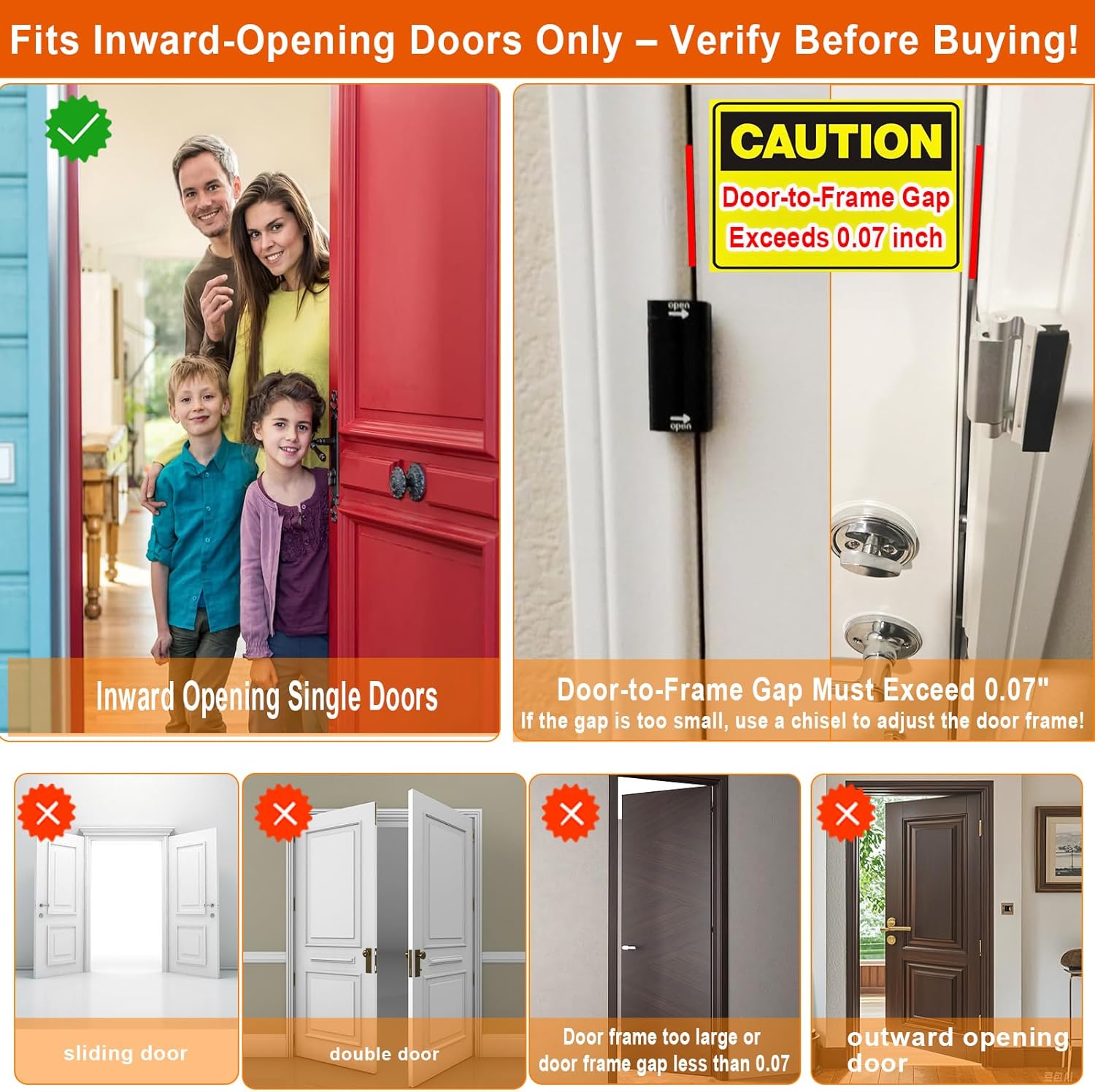 Home Security Door Reinforcement Lock, Upgraded Front Door Locks for Kids Safety Withstand 800 lbs, Child Proof Door