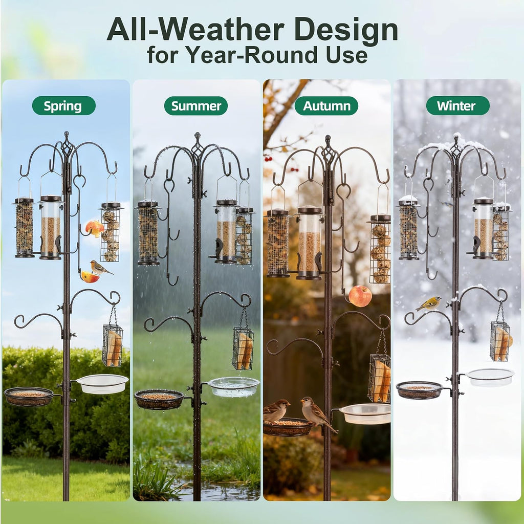 Bird Feeding Station Kit Pole Wild Bird Feeder Hanging Planter Hanger Multi Feeder Hanging with Metal Suet Feeder