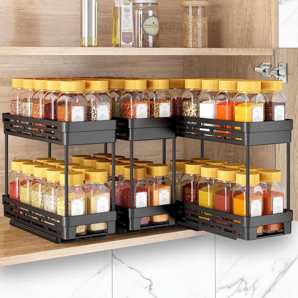 Pull Out Spice Rack Organizer for Cabinet, 3 Packs Slide Out Spice Racks Organizer, Spice Cabinet Organizers, Cabinet