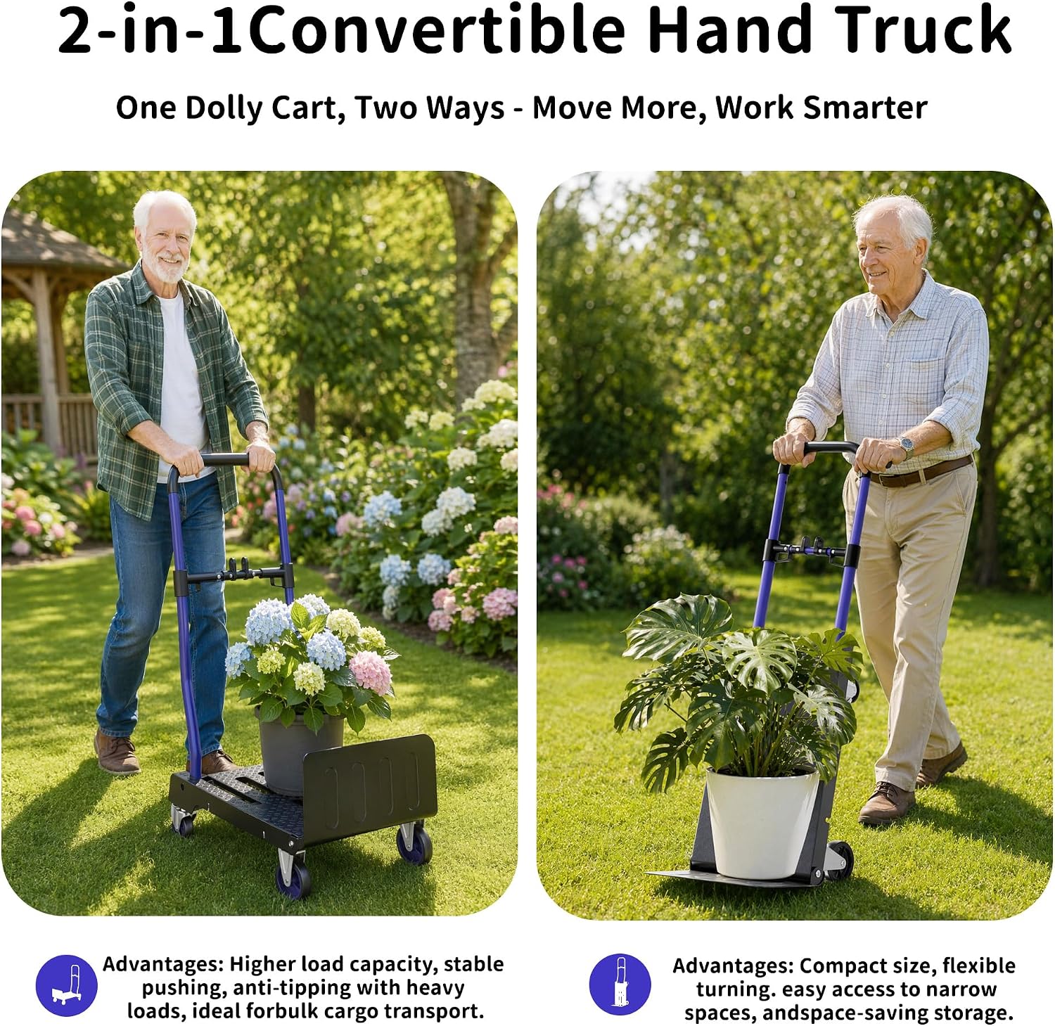 3-in-1 Folding Hand Truck – 330lbs Portable Dolly cart with Adjustable Handle,360° Swivel Casters & One-Touch Parking