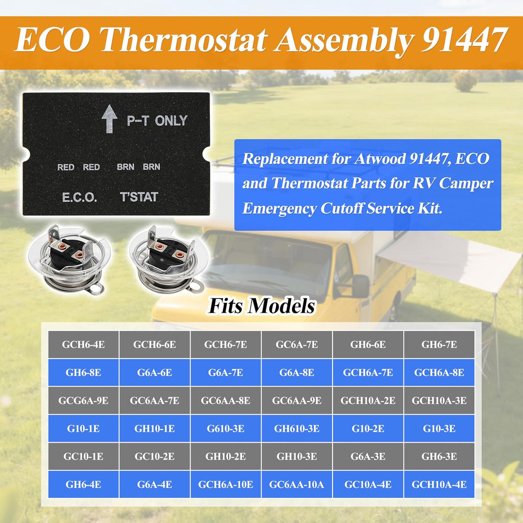ARU RV Water Heater ECO and T-STAT Kit Compatible with Atwood 91447