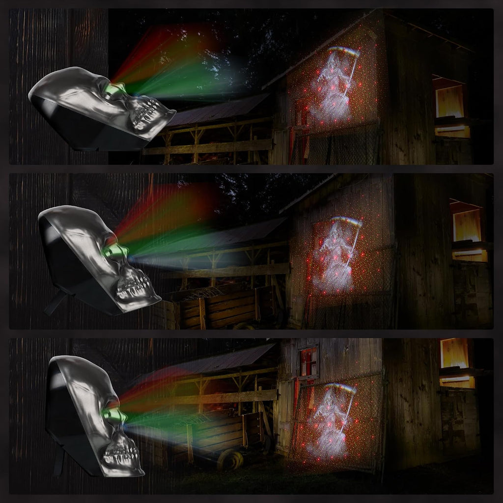 Halloween Projector Lights, Ghost Skeleton Halloween Laser Lights in Skull Shape, 5 Modes and Spooky Screams
