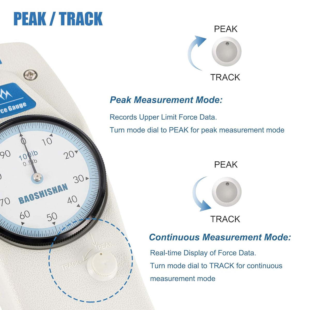 BAOSHISHAN 100lb Push Pull Force Gauge with Calibration Certificate