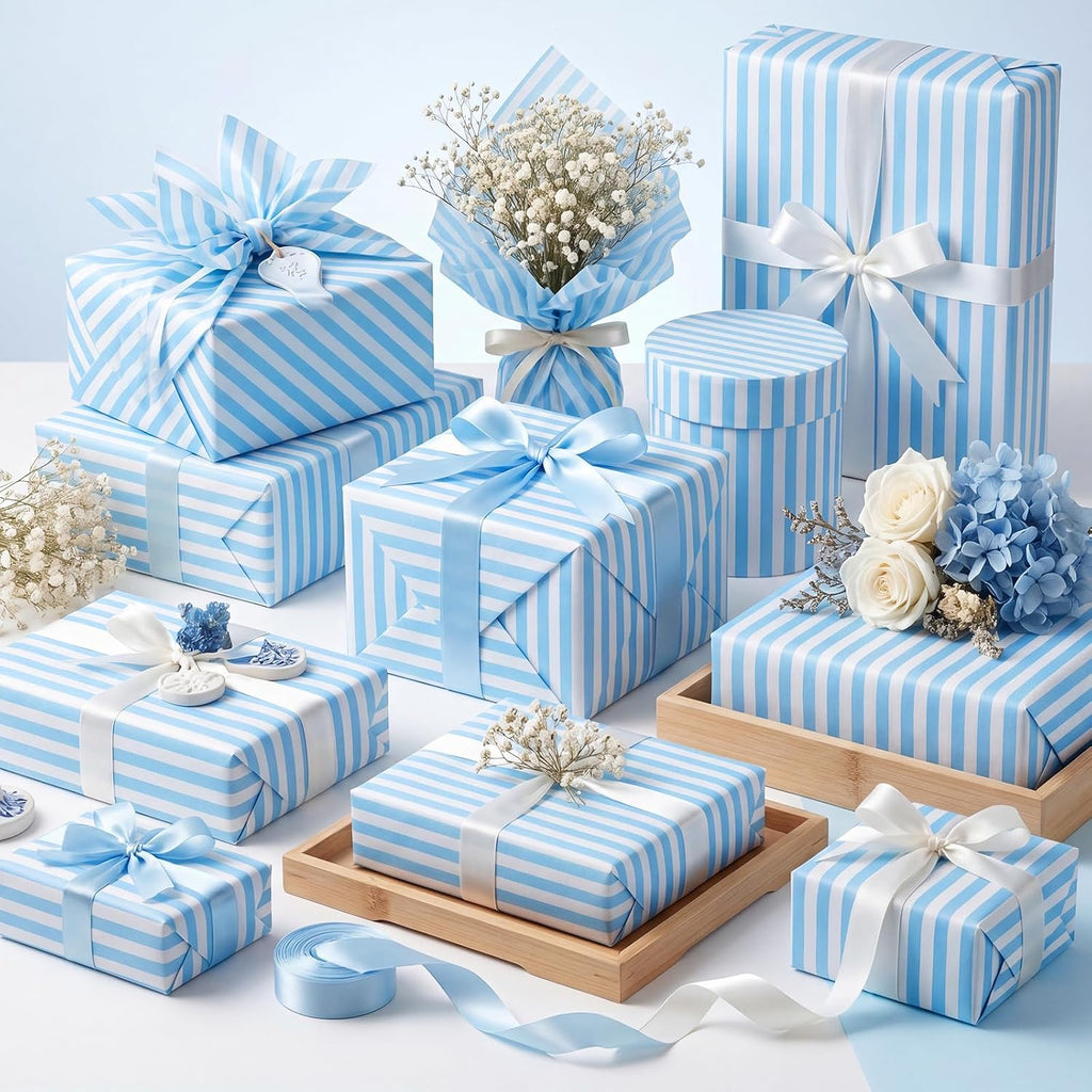 Light Blue Tissue Paper for Gift Bags 20 x 14 Inch Blue Pin Stripe