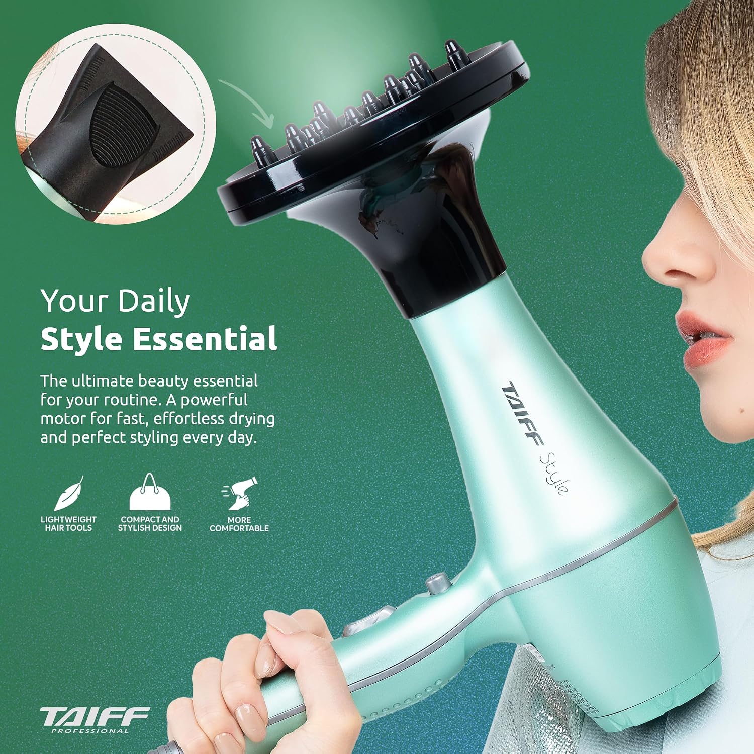 Style - Hair Dryer with Diffuser | 125V, 1875W | Fast Drying Ionic-Ceramic Frizz Control | Lightweight Travel