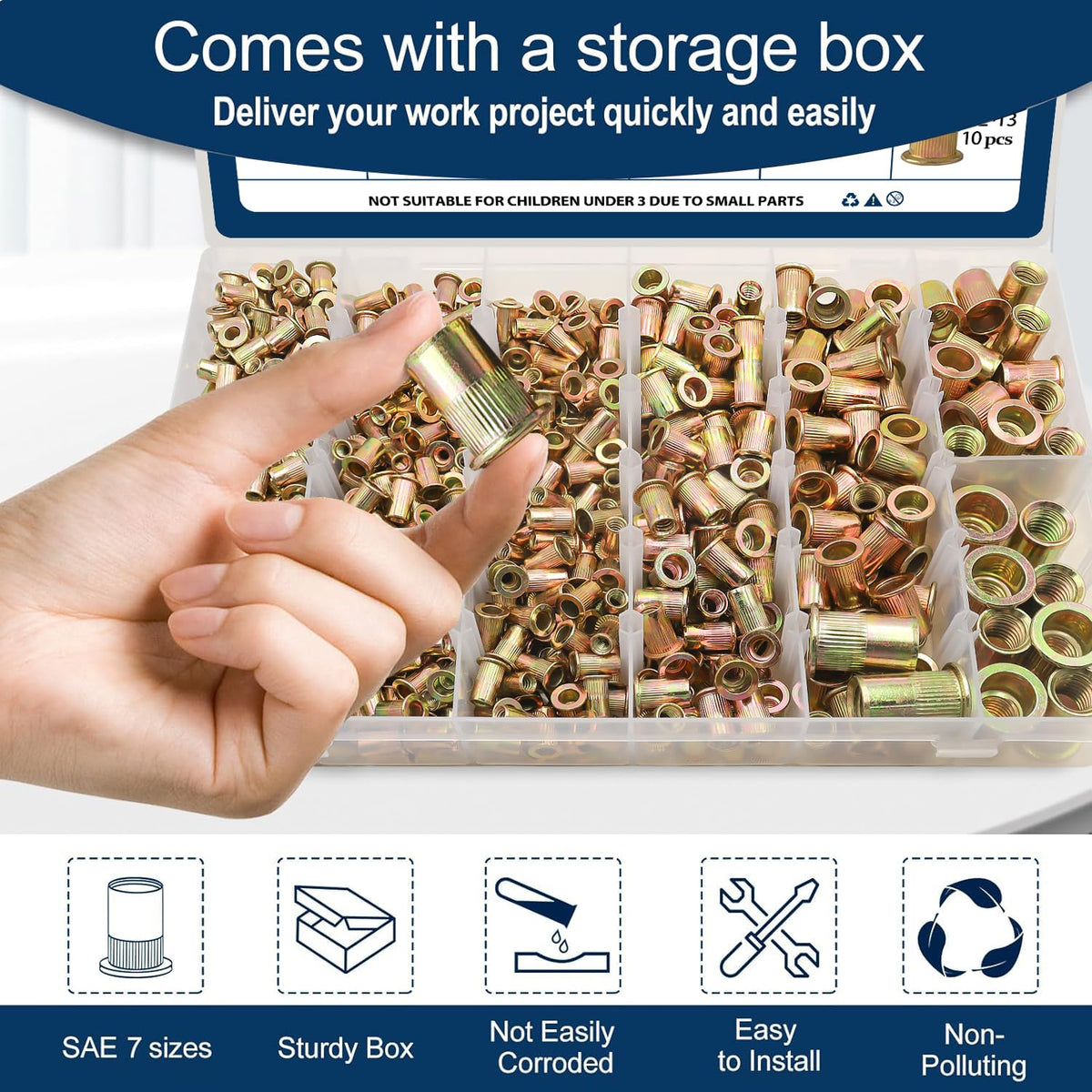 SAE Rivet Nut Assortment Kit, 880Pcs #6-1/2 Zinc Plated Rivnut Insert