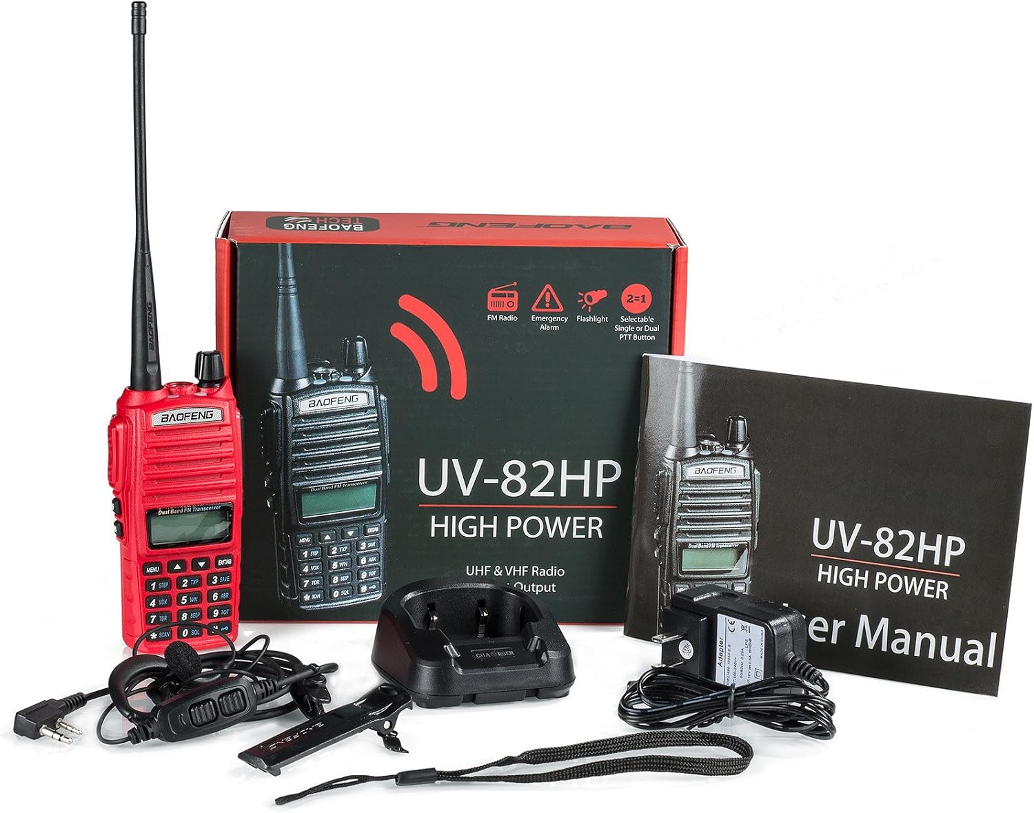 UV-82HP (RED) High Power Dual Band Radio: 136-174mhz (VHF) 400-520mhz (UHF) Amateur (Ham) Portable Two-Way