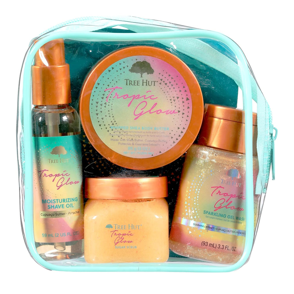 Tropic Glow Everything Shower Gift Set for Women, Exfoliating Body Scrub, Body Wash, Shave Oil & Body Butter, Self