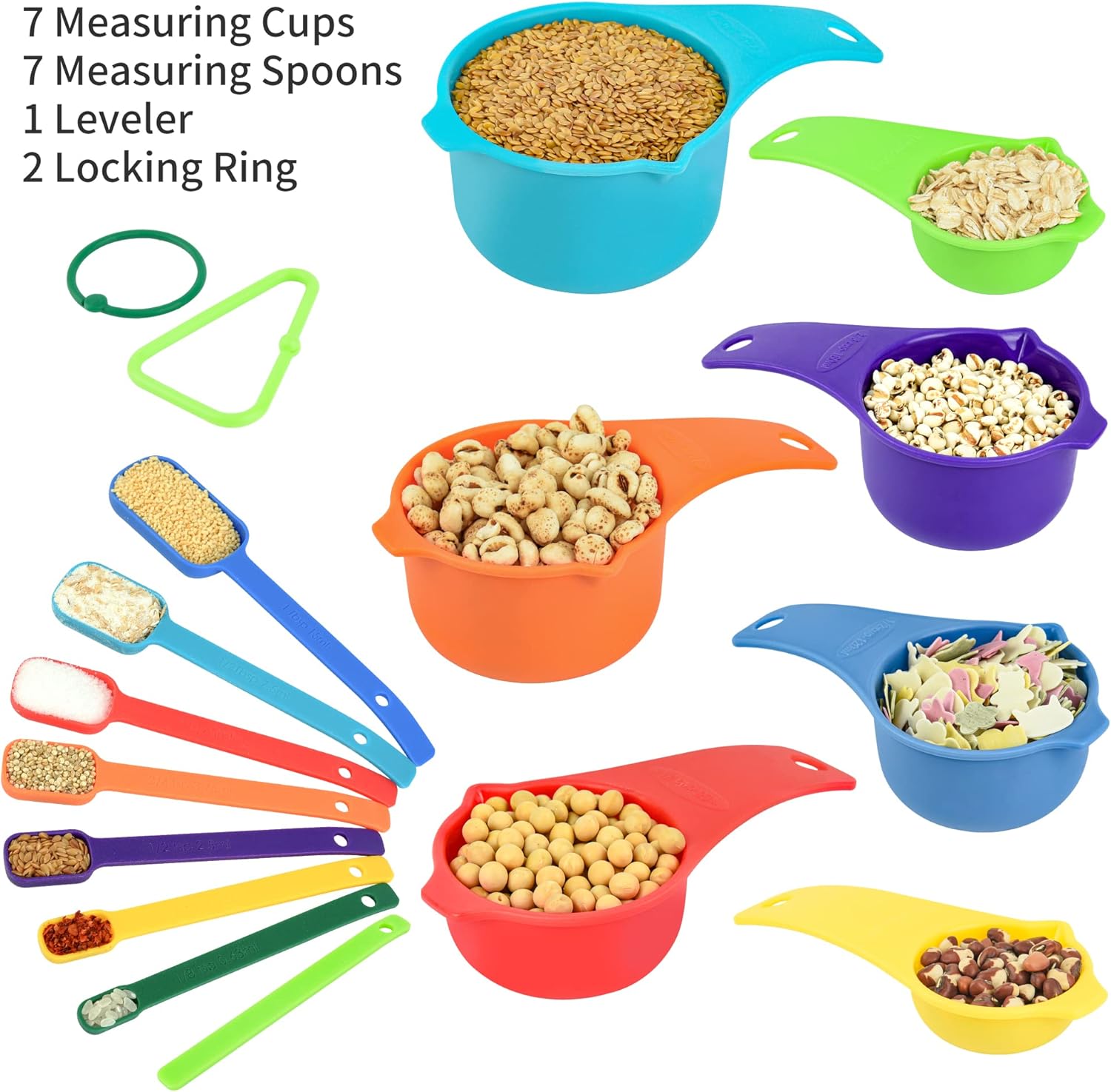 Measuring Cups and Spoons Set, Plastic Measuring Cup Set 15, Mixing Color Dry Measure Cups Spoons, 7 Measuring Cups &