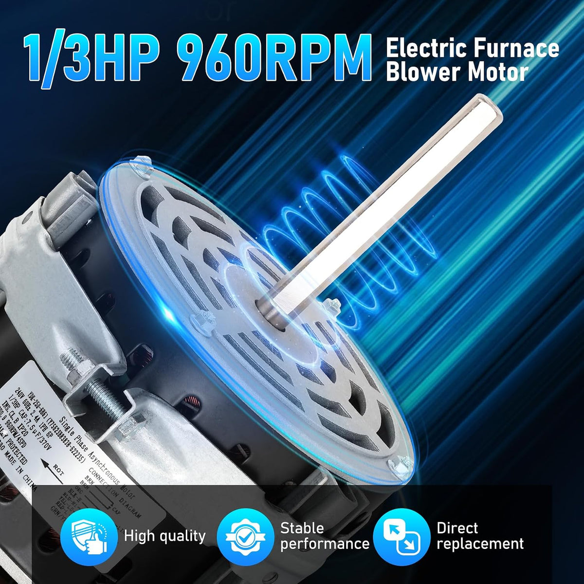 903075 5KCP39EGT057AS Electric Furnace Blower Motor, 1/3HP 960RPM 4-Speed 2.9A 240V, Furnace Blower Motor 622235 621675 Compatible with Nordyne Intertherm Miller 621675, for HVAC Systems