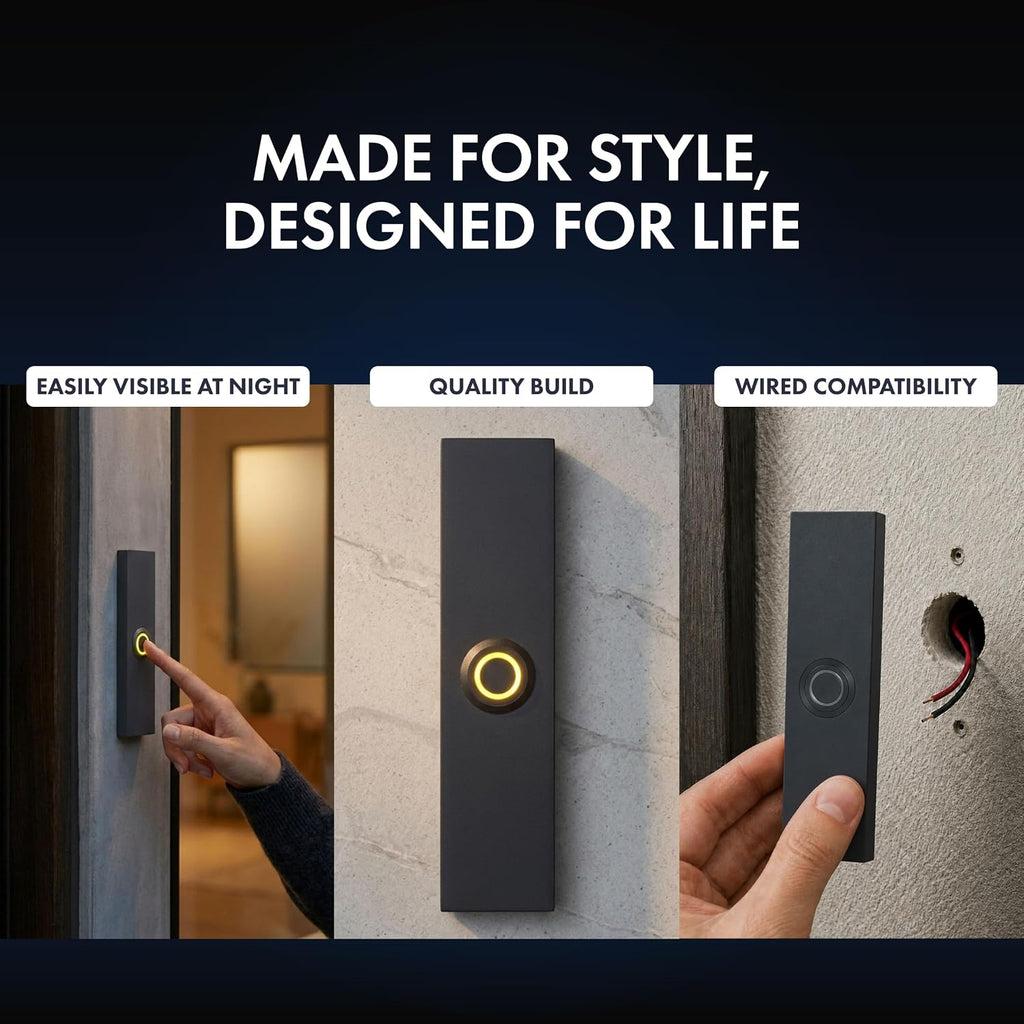 Rectangular Lighted Wired Metal Doorbell Button in Black BT6RL