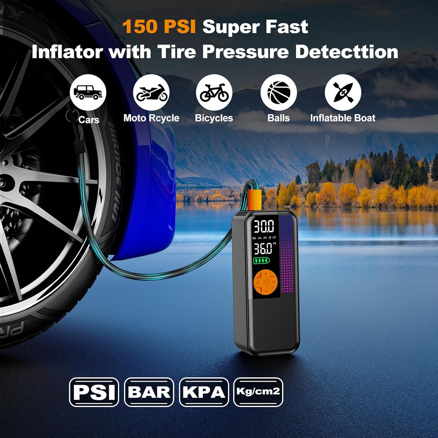 Jump Starter with Air Compressor,5500A Portable Car Battery Booster(All Gas & 10L Diesel) with 150PSI Cordless Auto