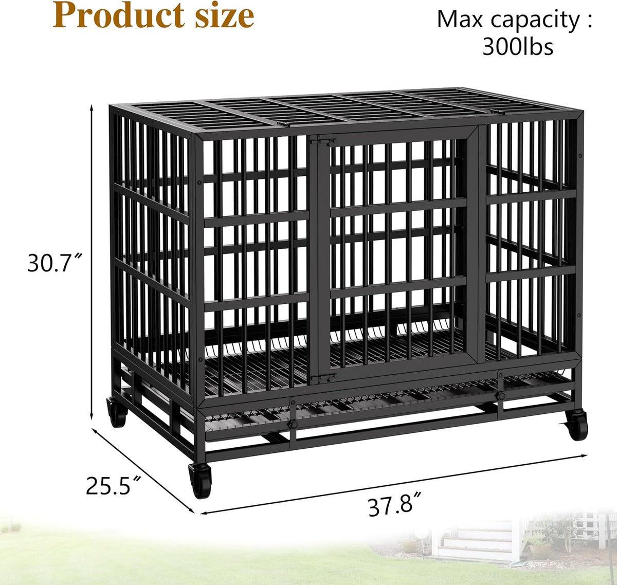 JY QAQA Heavy Duty Dog Crate, 38 Inch Indestructible Metal Kennel with Double Doors, Escape Proof Cage for Large Dogs
