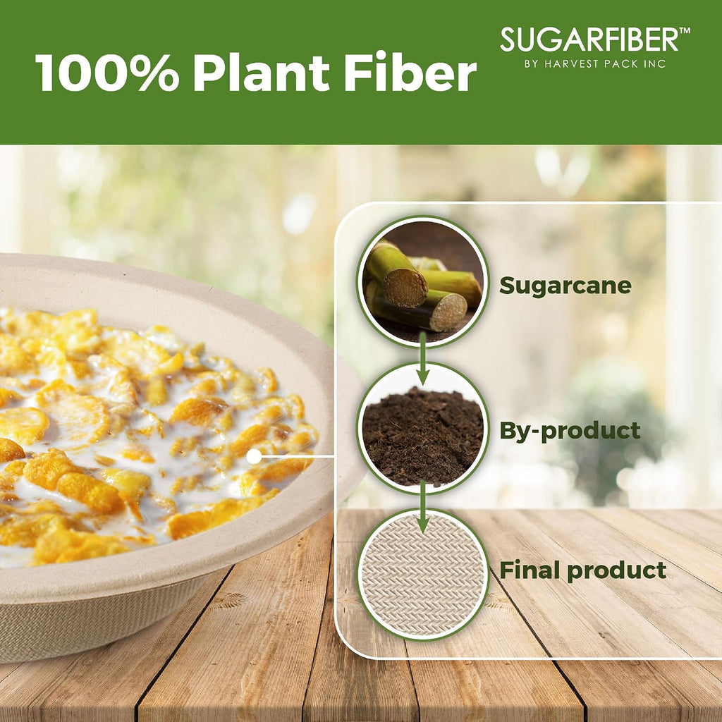 12oz Compostable Paper Bowls Disposable Round Natural Cereal Bowl, 50 Count