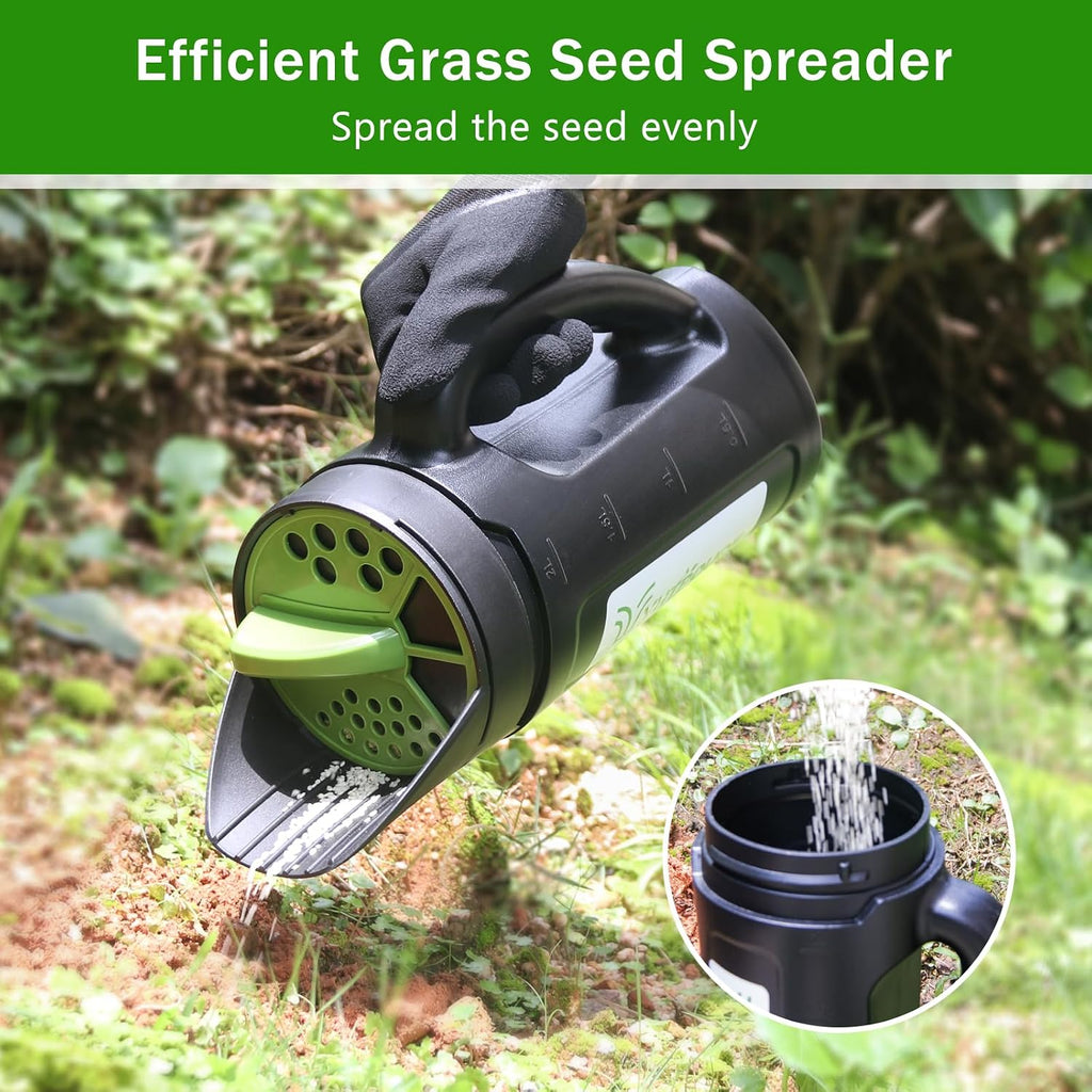 Hand held Spreader, Seed Spreader for Ice Melt, Grass Seed, Fertilizer Lawn and Garden. Multiple Adjustable Opening