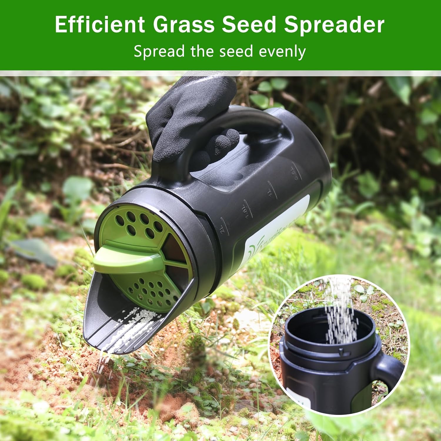 Hand held Spreader, Seed Spreader for Ice Melt, Grass Seed, Fertilizer Lawn and Garden. Multiple Adjustable Opening