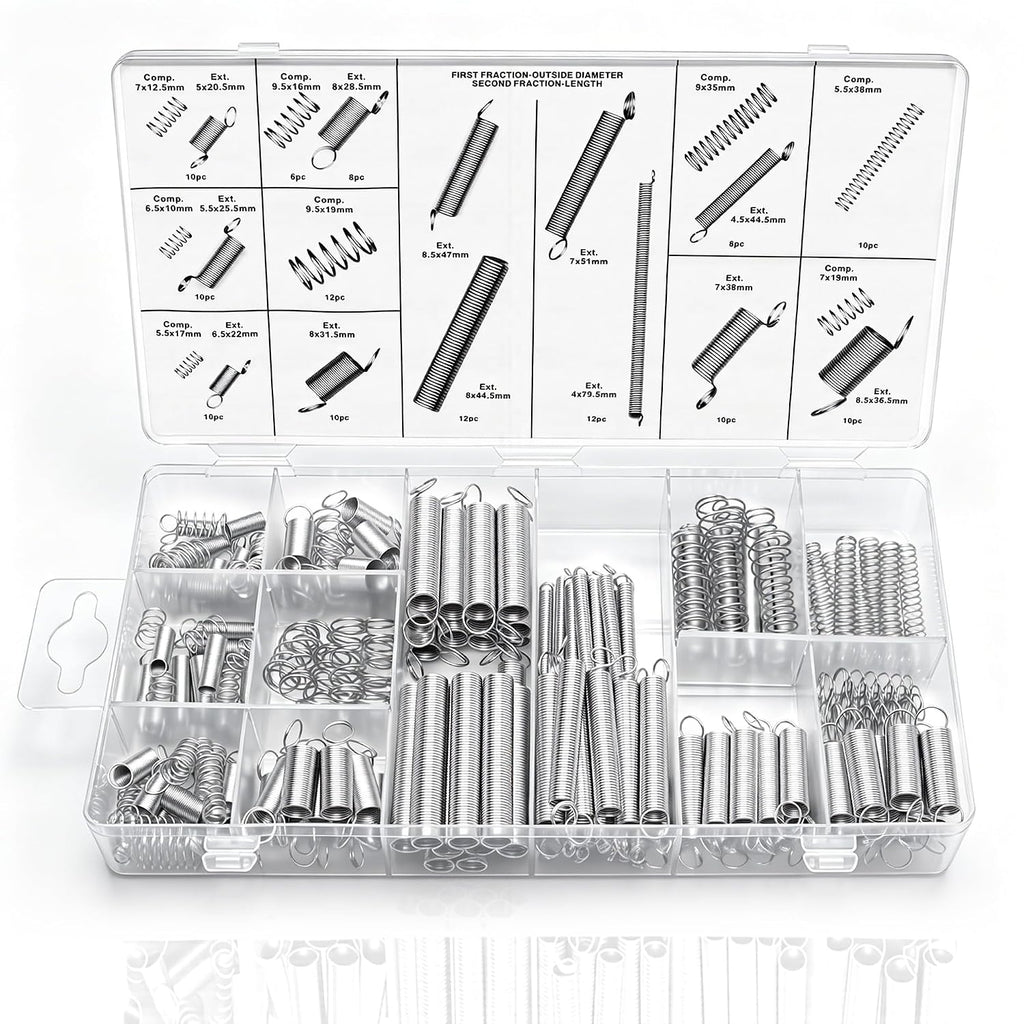 200PCS Spring Assortment Kit 20 Different Sizes Mini Zinc Plated Steel Compression and Extension Springs for DIY