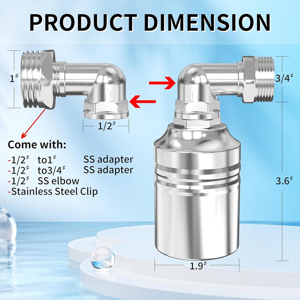 1/2" to 3/4" 1" Water Mini Float Valve,304 Stainless Steel Fully Automatic Level Controller Valve for Wate Tank
