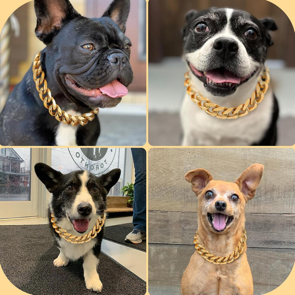 19mm Gold Chain Dog Collar,Luxurious Cuban Link Dog Collar