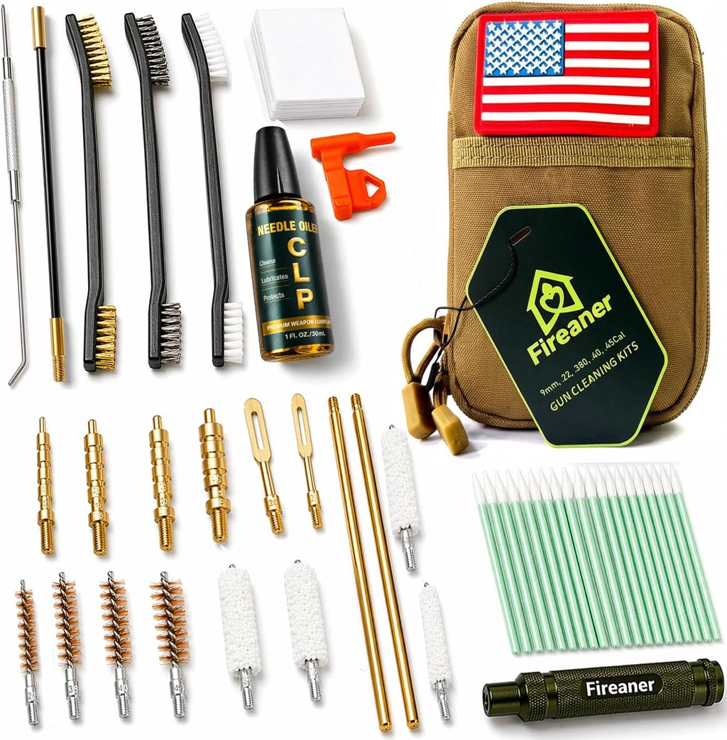 Pistol Basics Single-Caliber Cleaning Kit, Handgun Cleaning kit for 9mm, .22, .380, .40, .45Cal with Gun Snakes in
