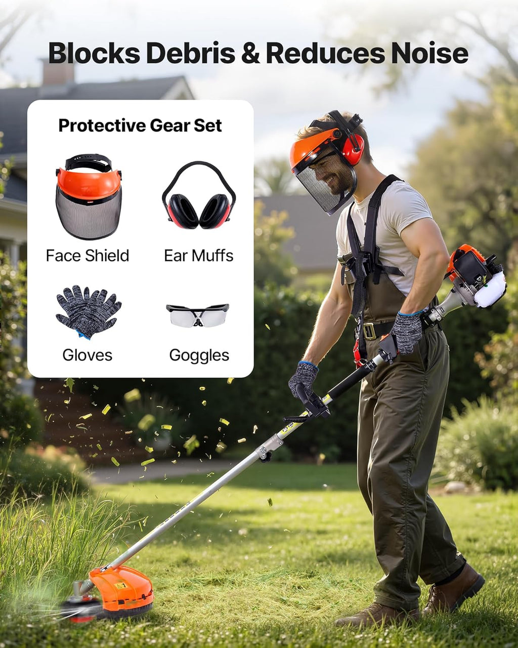 Gas Hedge Trimmer, 2 Cycle Gas Power Handheld Trimmer, 7-in-1 26cc Weed Eater with Extension Pole & Protective Gear