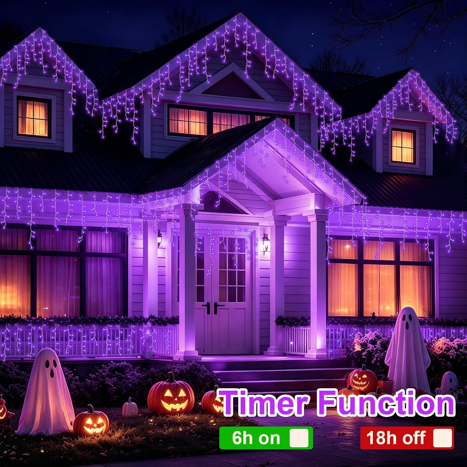 66ft 800 LED Icicle Lights Outdoor Waterproof, 160 Drops Halloween Lights Connectable, 8 Modes Icicle Christmas Light