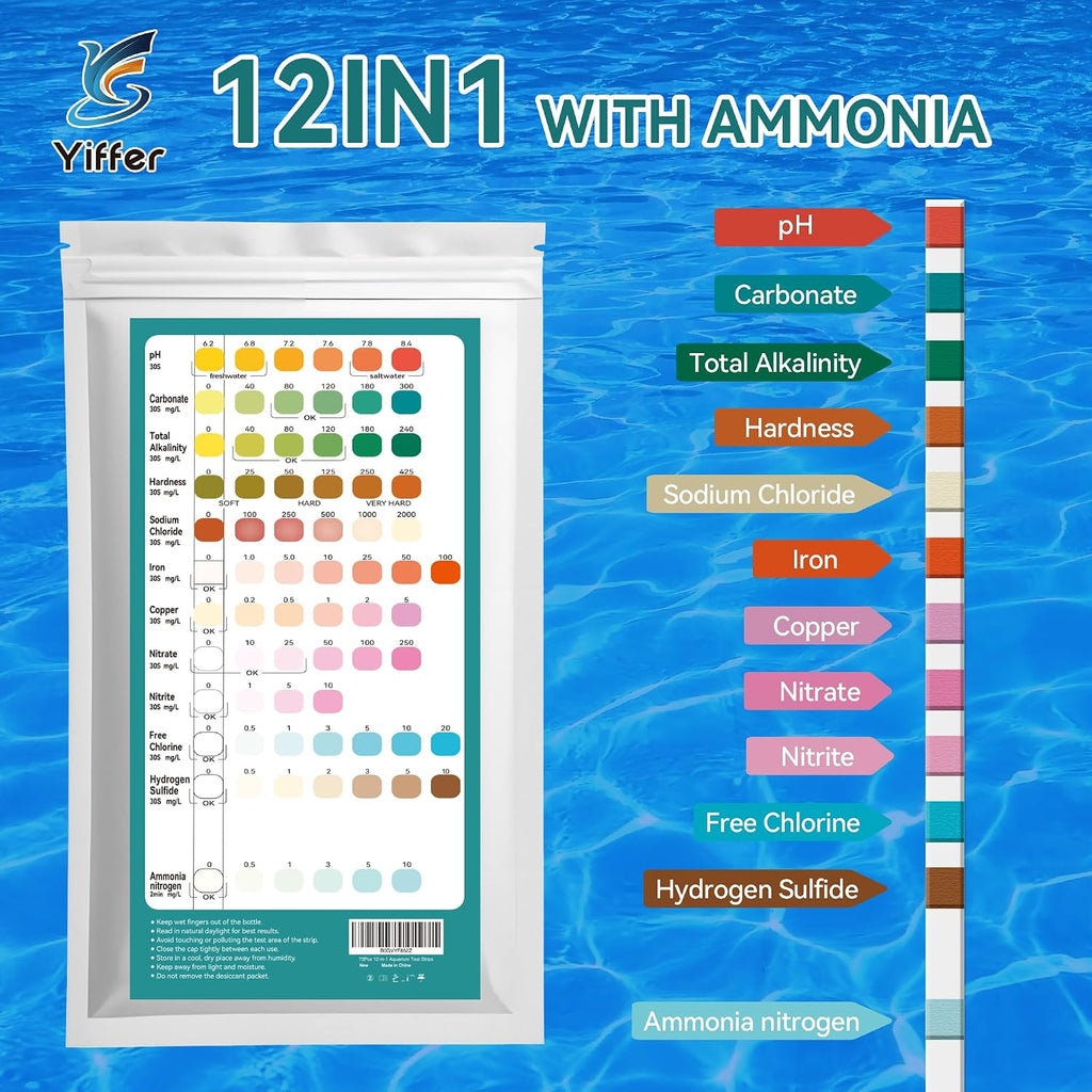 12-in-1 Aquarium Test Strips with Ammonia,75 Strips