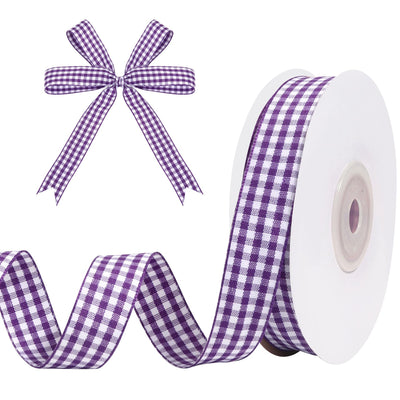 Purple and White Gingham Ribbon for Gift Wrapping 5/8 in x 25 Yards