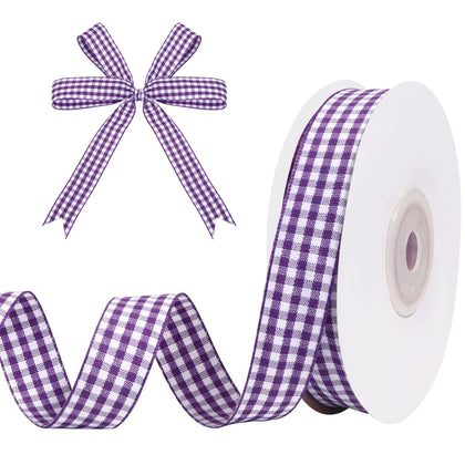 Purple and White Gingham Ribbon for Gift Wrapping 5/8 in x 25 Yards