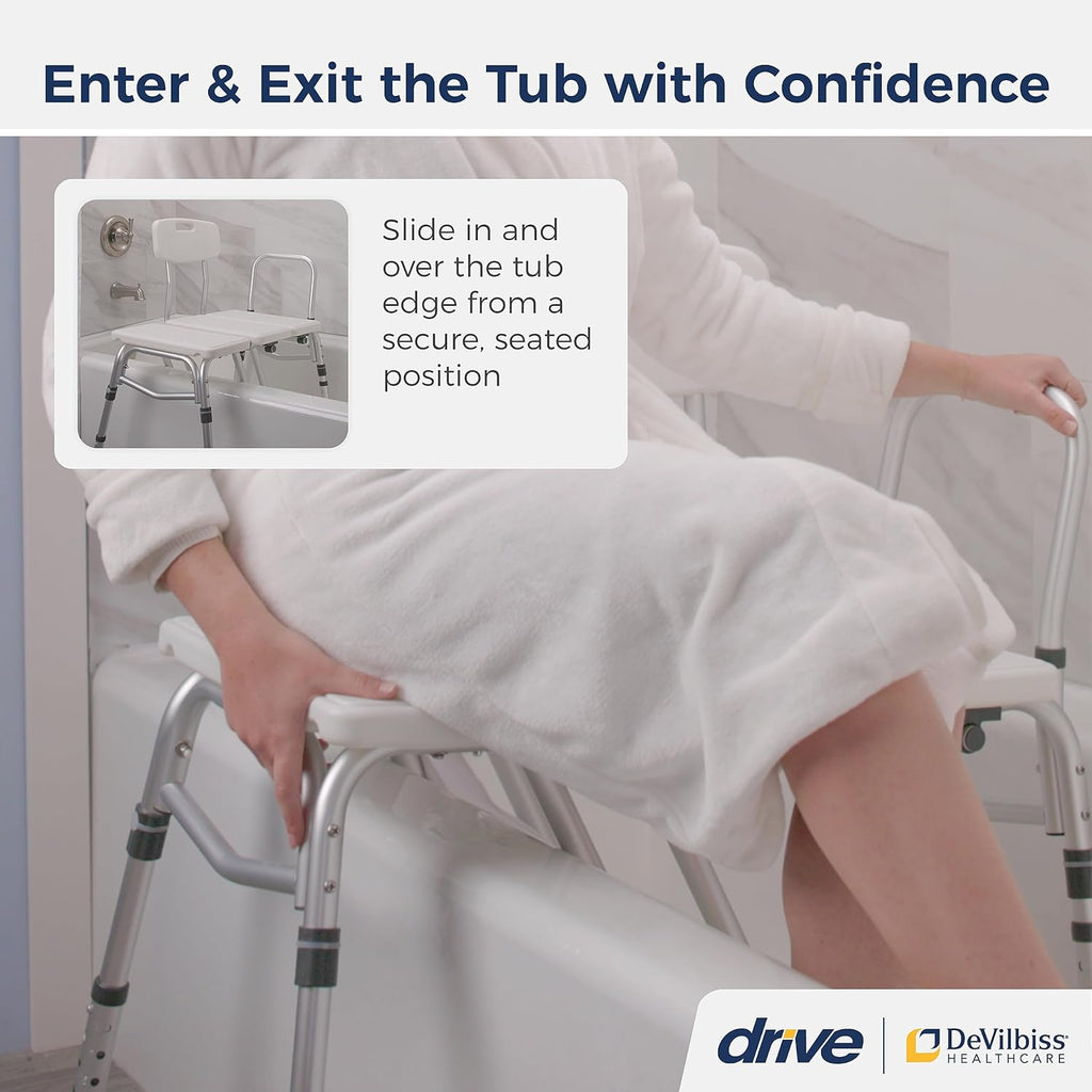 Splash Defense Tub Transfer Bench for Bathtub - U-Shaped Shower Curtain Guard - Adjustable Height - Reversible Design