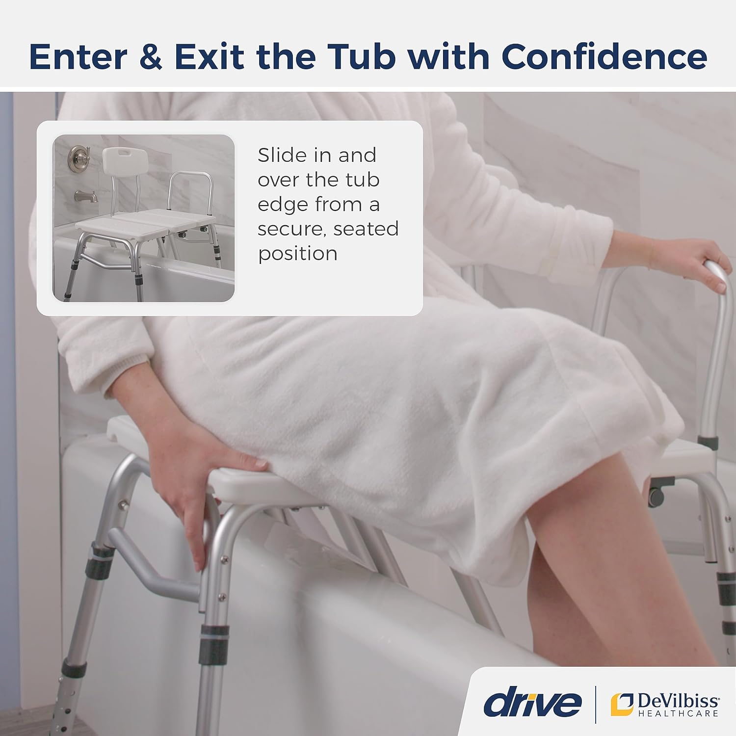 Splash Defense Tub Transfer Bench for Bathtub - U-Shaped Shower Curtain Guard - Adjustable Height - Reversible Design