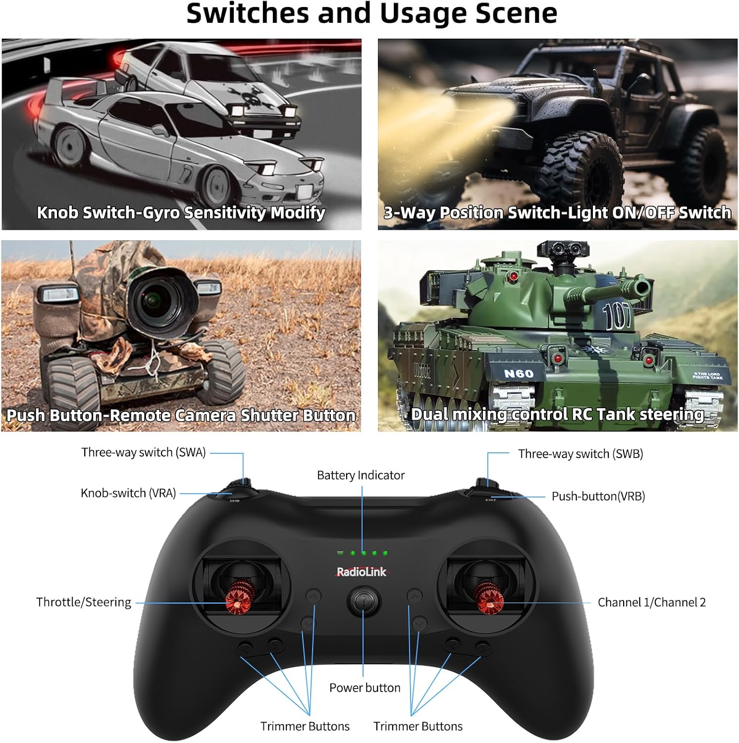 T8S 8 Channels 2.4G Pocket RC Transmitter and R8EF RX for Car | Dual Sticks Return APP Setting Portable Radio