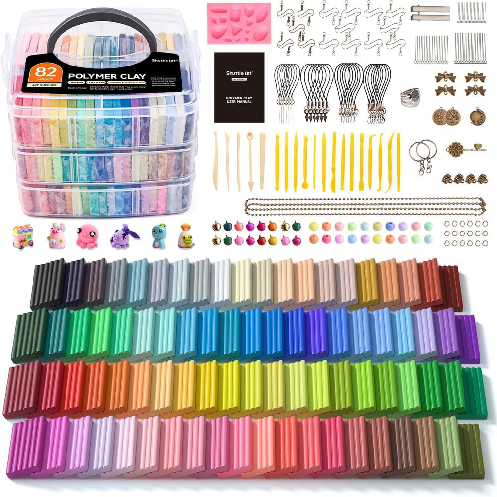 82 Colors Polymer Clay Kit, Oven Bake Clay for Kids, 19 Sculpting Tools, 16 Accessories, Non-Toxic, Non-Sticky DIY
