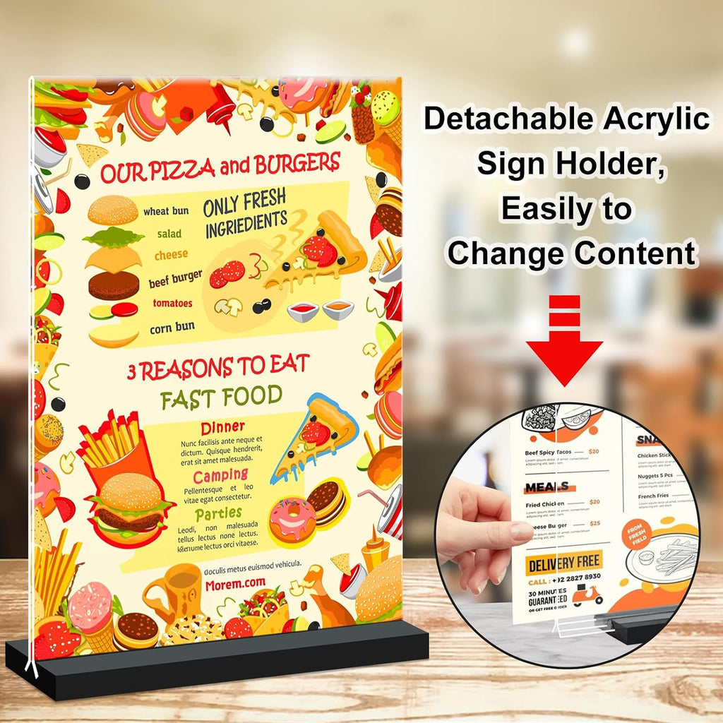Acrylic Sign Holder 4x6, 12 Pack Clear Double Sided Menu Vertical Display Stand for Restaurants, Office, Store, Show