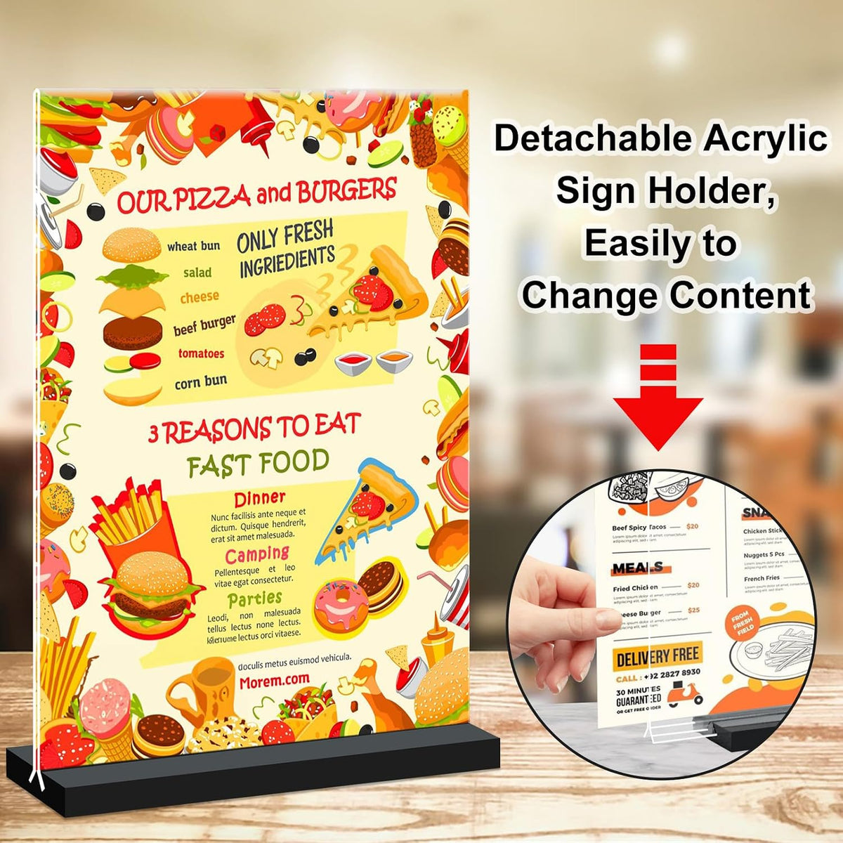 Acrylic Sign Holder 4x6, 12 Pack Clear Double Sided Menu Vertical Display Stand for Restaurants, Office, Store, Show