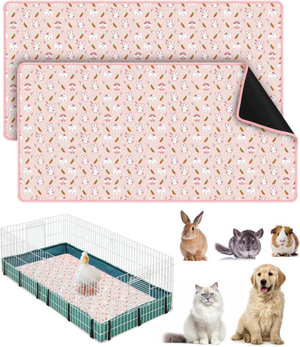 2 Packs Guinea Pig Cage Liners, 47''X24'' Washable Guinea Pig Pee Pads Non Slip Reusable Fast and Super Absorbent