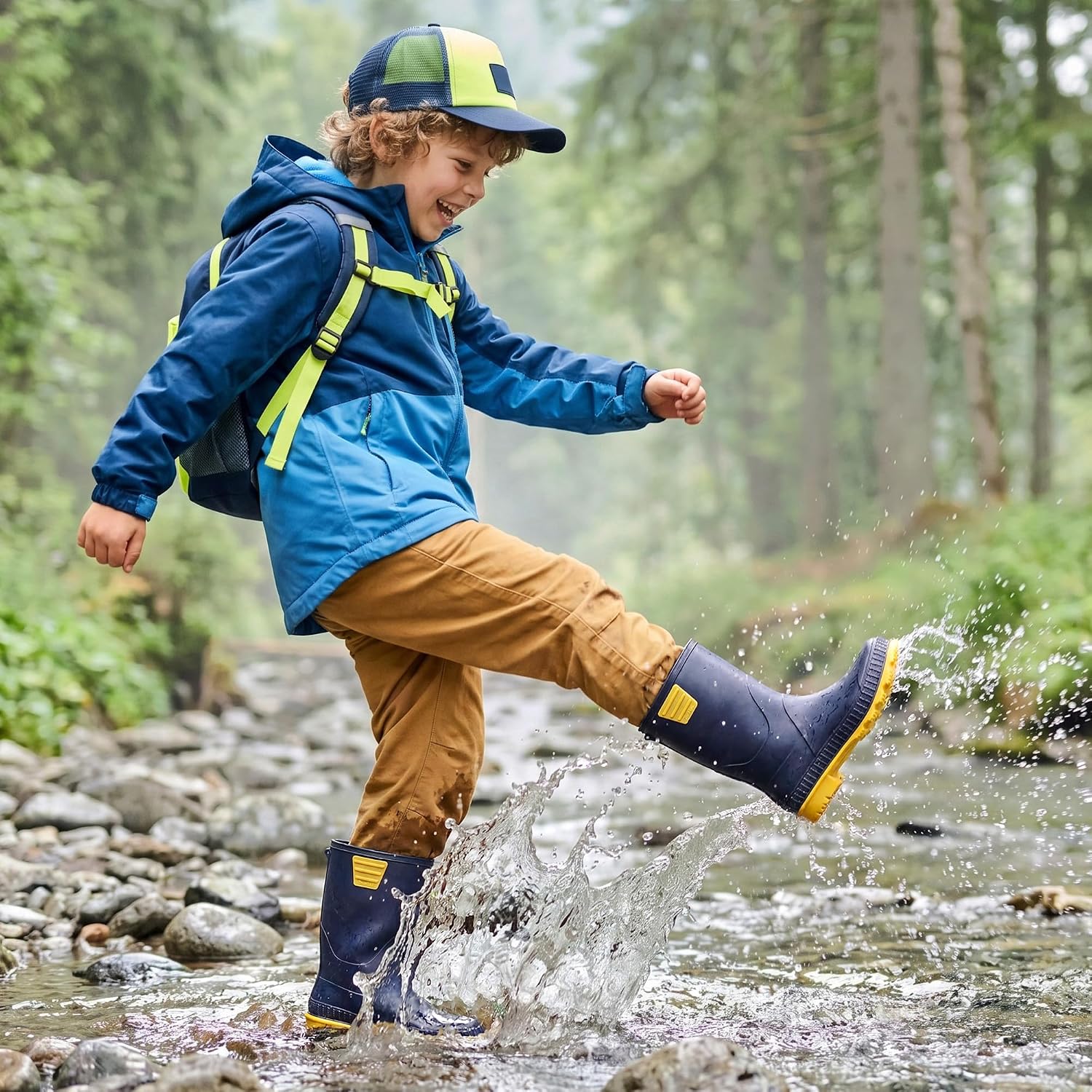 Kids Waterproof Outdoor Rain Boots | Lightweight,Non-Slip Outsole,Easy-On,Unisex Boys Girls,Outdoor Puddle Rainy Day