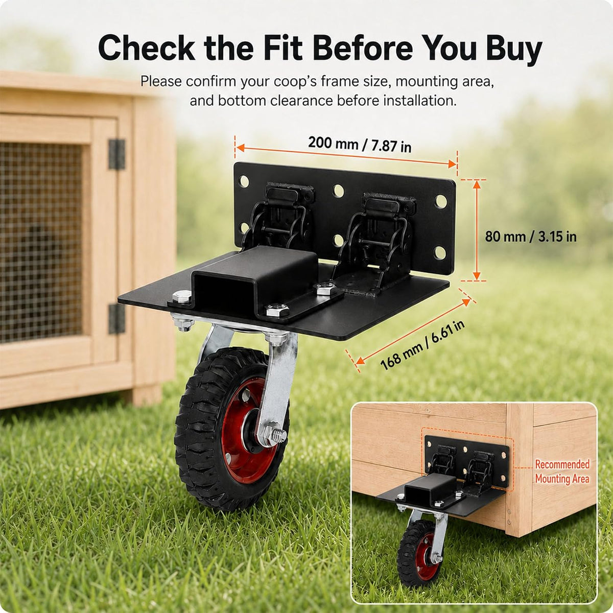 Chicken Tractor Wheels Kit with Lift System, Set of 4 Heavy Duty Foldable Swivel Casters,700 lb Load Capacity, Solid