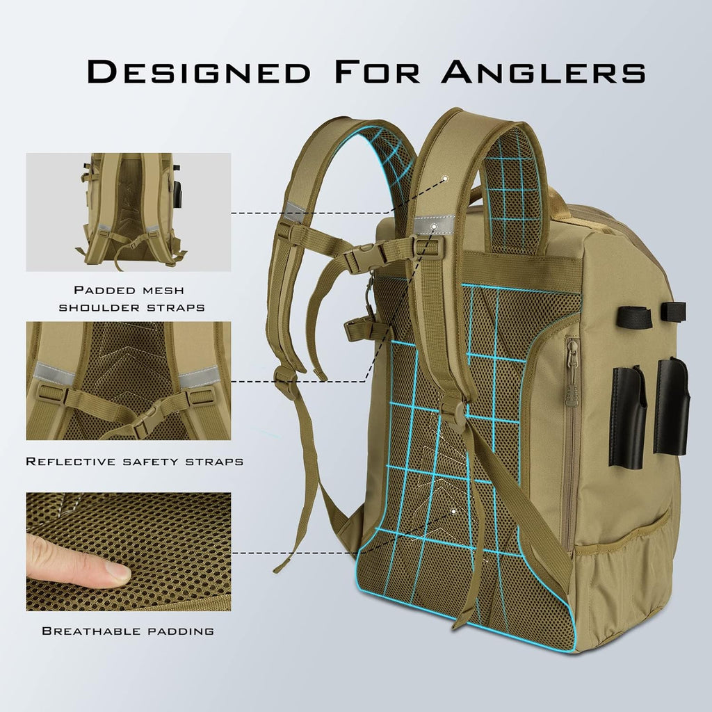 KarryAll Fishing Backpack with Rod Holder 4 Tackle Boxes, 40/26L | Tackle Bag Storage Fishing Gear and Equipment