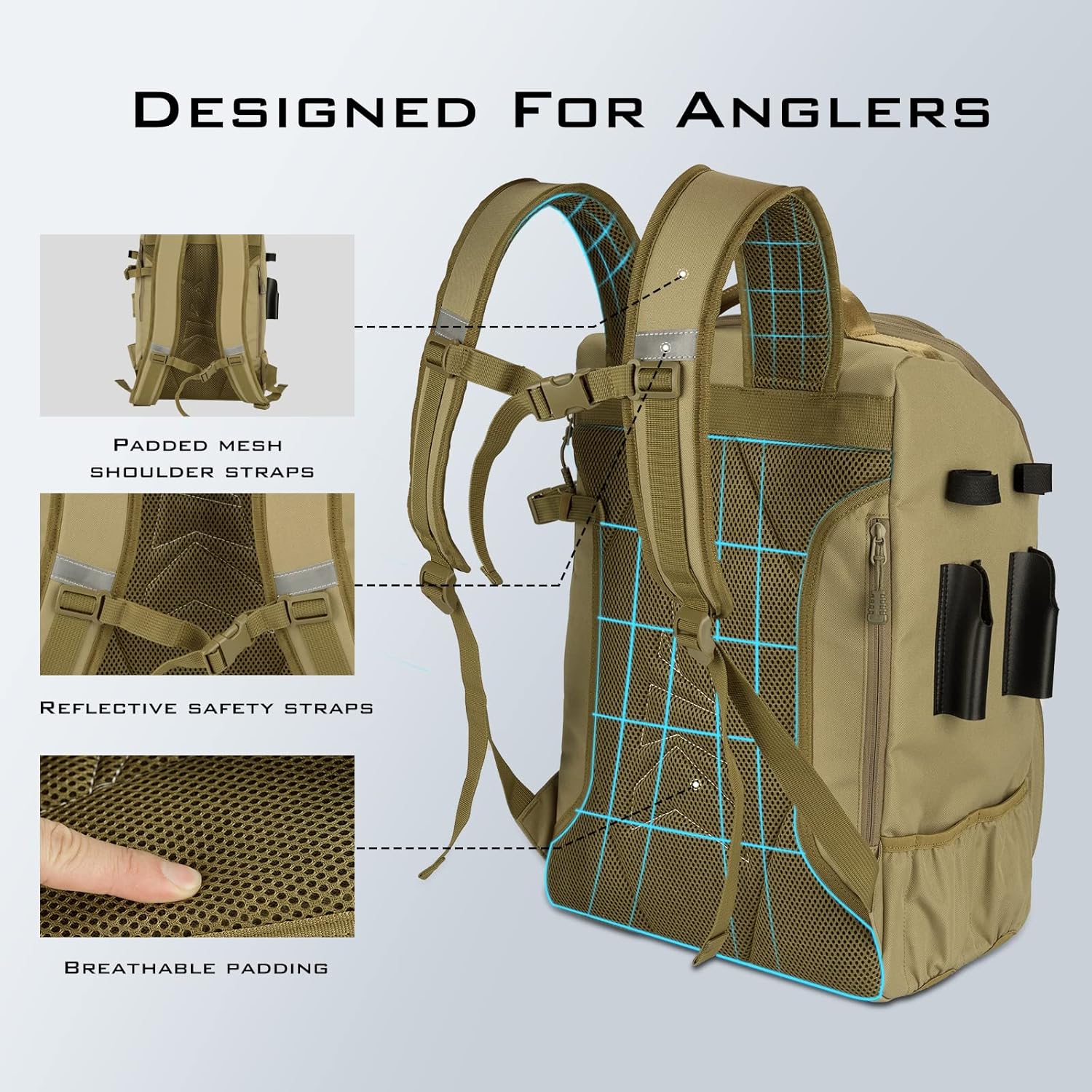 KarryAll Fishing Backpack with Rod Holder 4 Tackle Boxes, 40/26L | Tackle Bag Storage Fishing Gear and Equipment