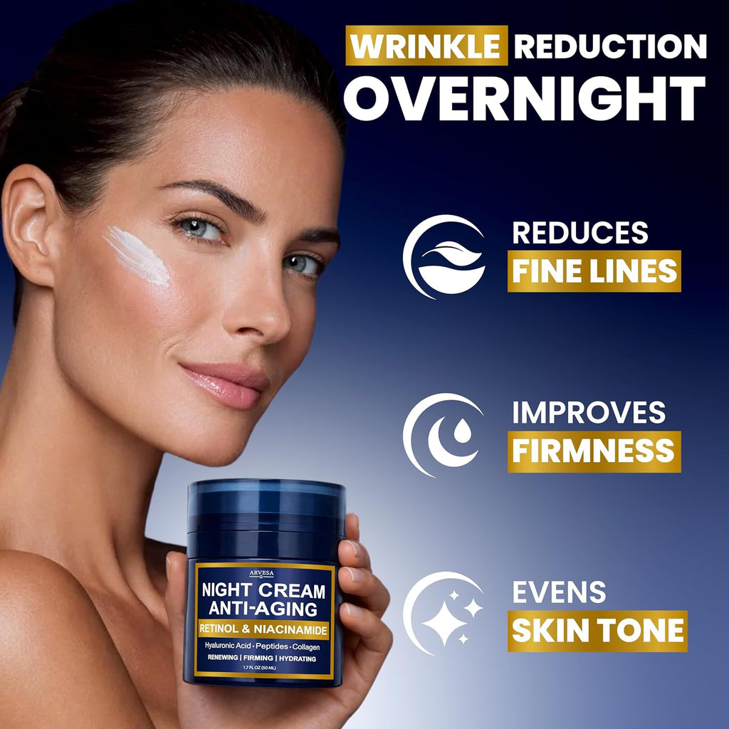 Night Cream for Women Anti Aging - Night Moisturizer for Face with Retinol, Peptides, Niacinamide - Anti-Wrinkle