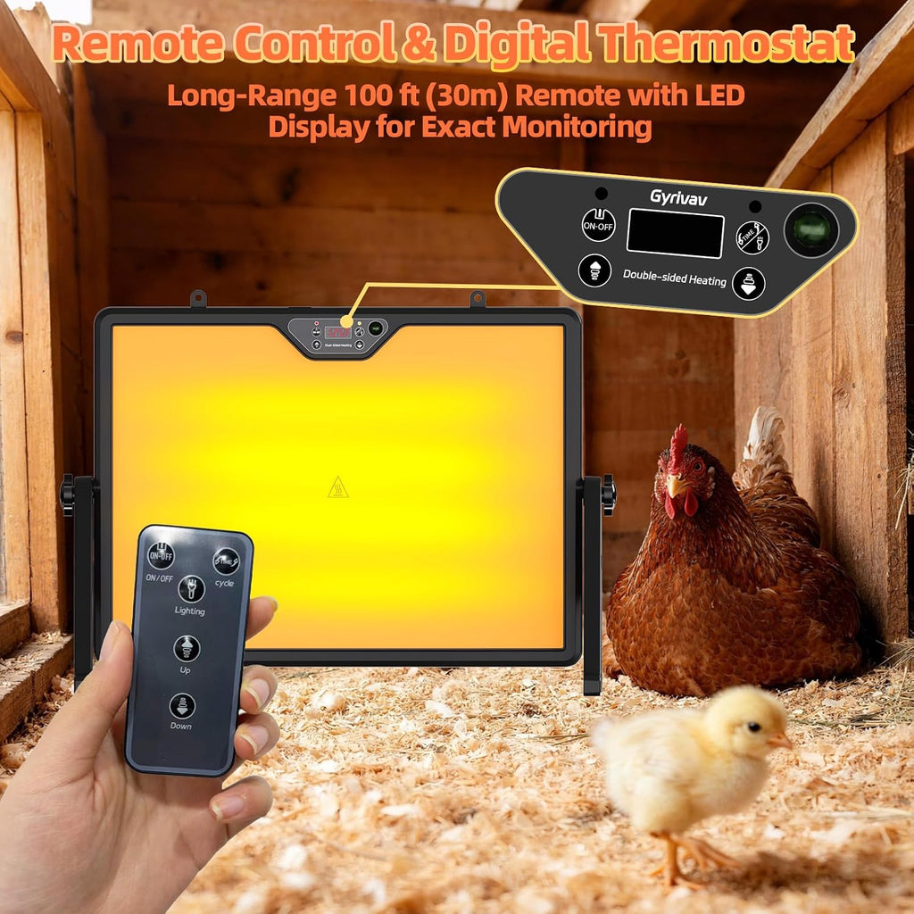 Brooder Plate for Chicks with Remote Control, Double-Sided Chick Heat Plate, Night Light, 4 Timer Modes, LED Light