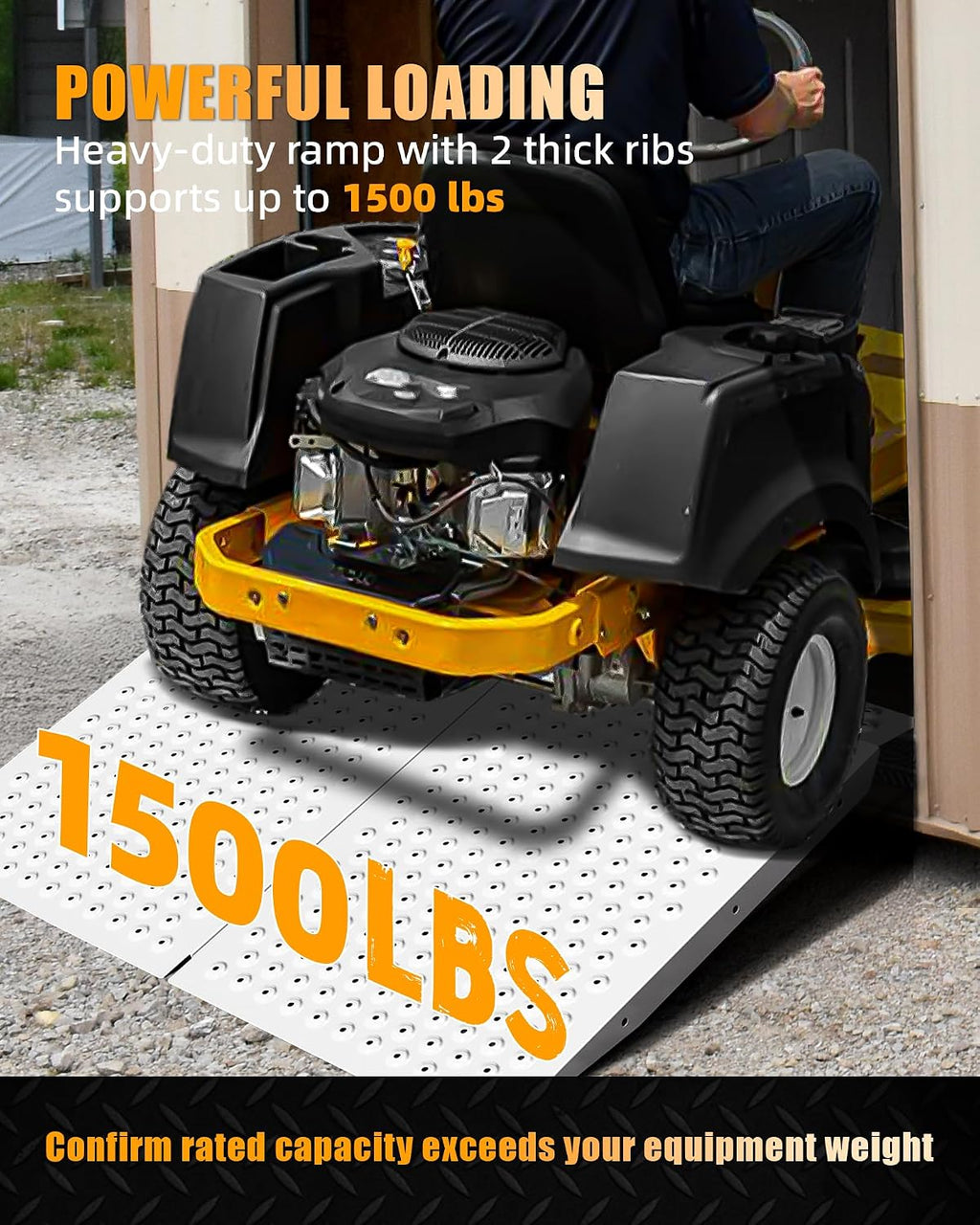 36" x 48" Shed Ramp for Riding Mower - 1500 LB Capacity Shed Ramps, Anti-Slip Punch Plate Ramp for ATV, Motorcycles